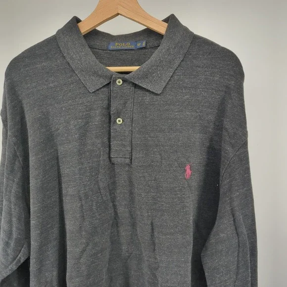 Polo Ralph Lauren Long Sleeve Shirt Men's 2XB Heathered Grey Pony Logo Preppy - Picture 1 of 9